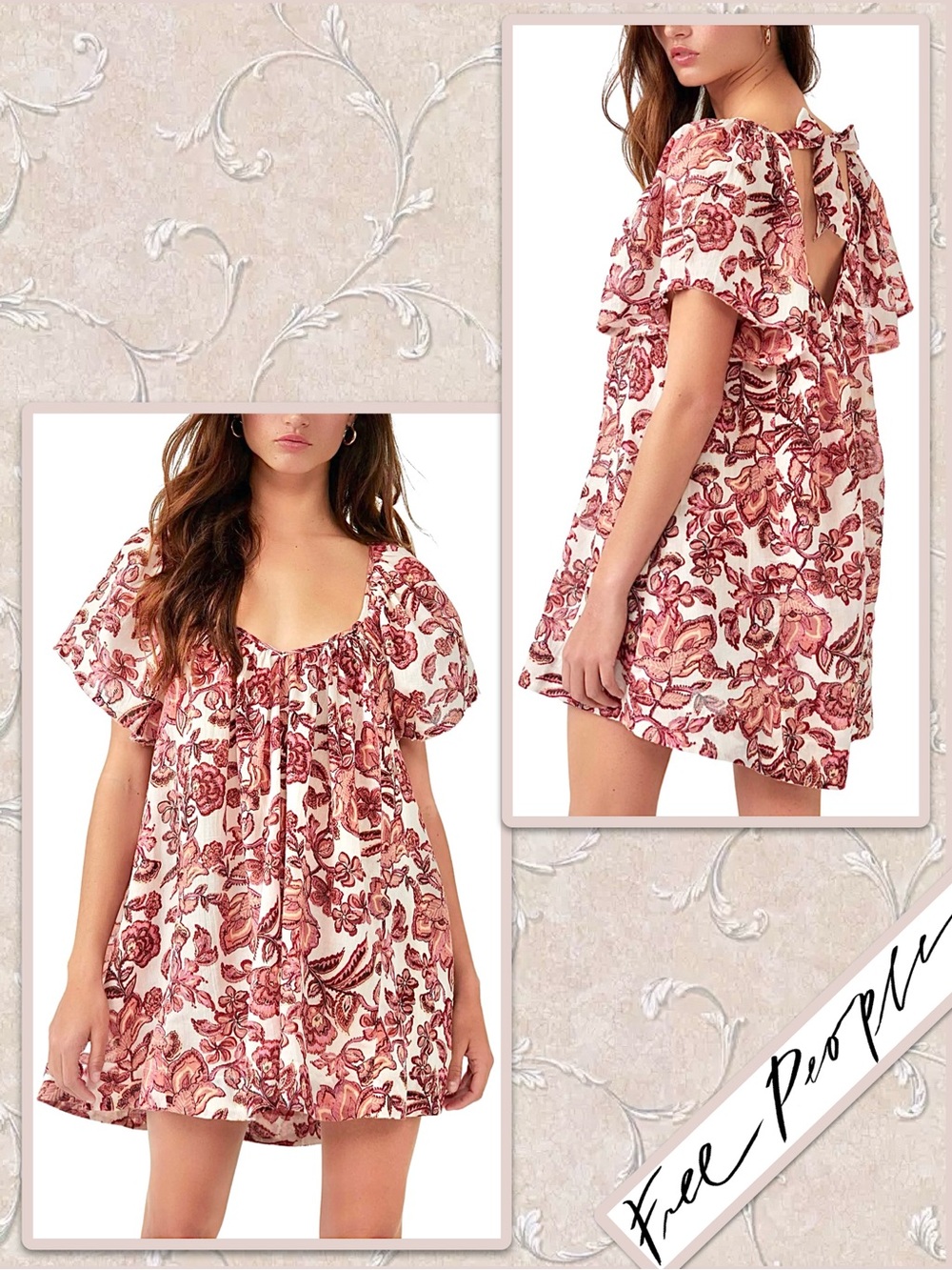 Free People Kauai Getaway Floral Printed Tunic Ivory Combo Pink, Burgundy, Cream